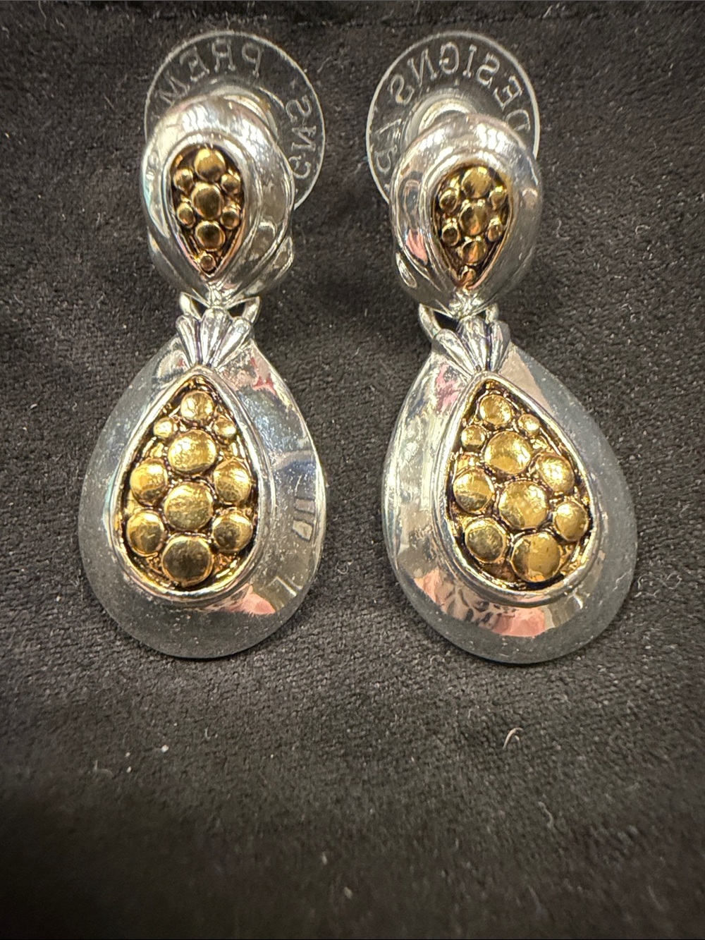 Premier Designs Silver Teardrop Earrings with Gold Accents and matching ring